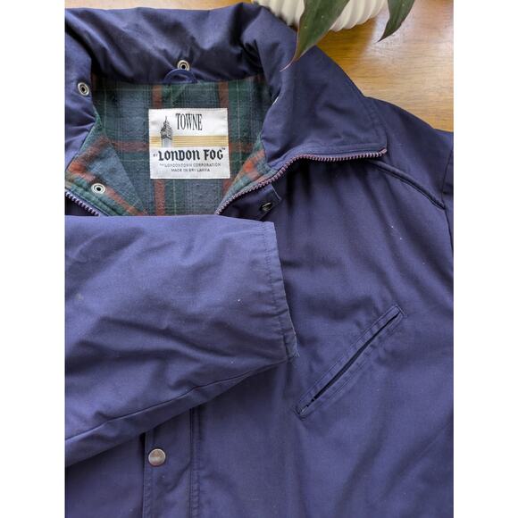 Towne by London Fog Men’s Chore Coat L – Navy, Plaid Lined, 90s Vintage Utility - Picture 2 of 10